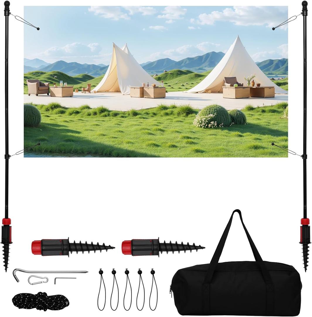 Outdoor Banner Stand 6.5 ft,Portable Adjustable-Length Banner Holder Set with Spherical Elastic Rope Backdrop Frame, Retractable Banner Stand for Wedding, Birthday Party, Commercial Advertisement