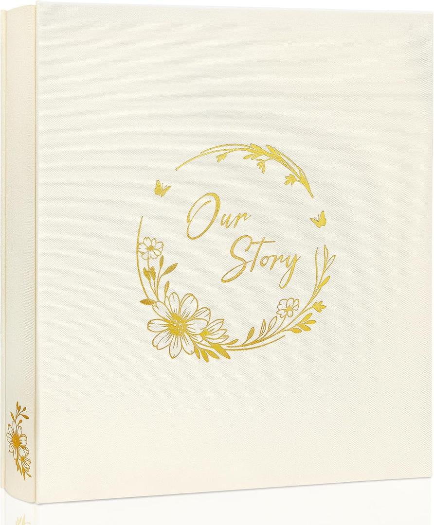 Our Story Wedding Photo Album 4x6 500Pockets 100 Page,excellent fabric cover with golden Floral Large Capacity for Family Anniversary Baby Vacation Couple Gifts by Kuword,Beige