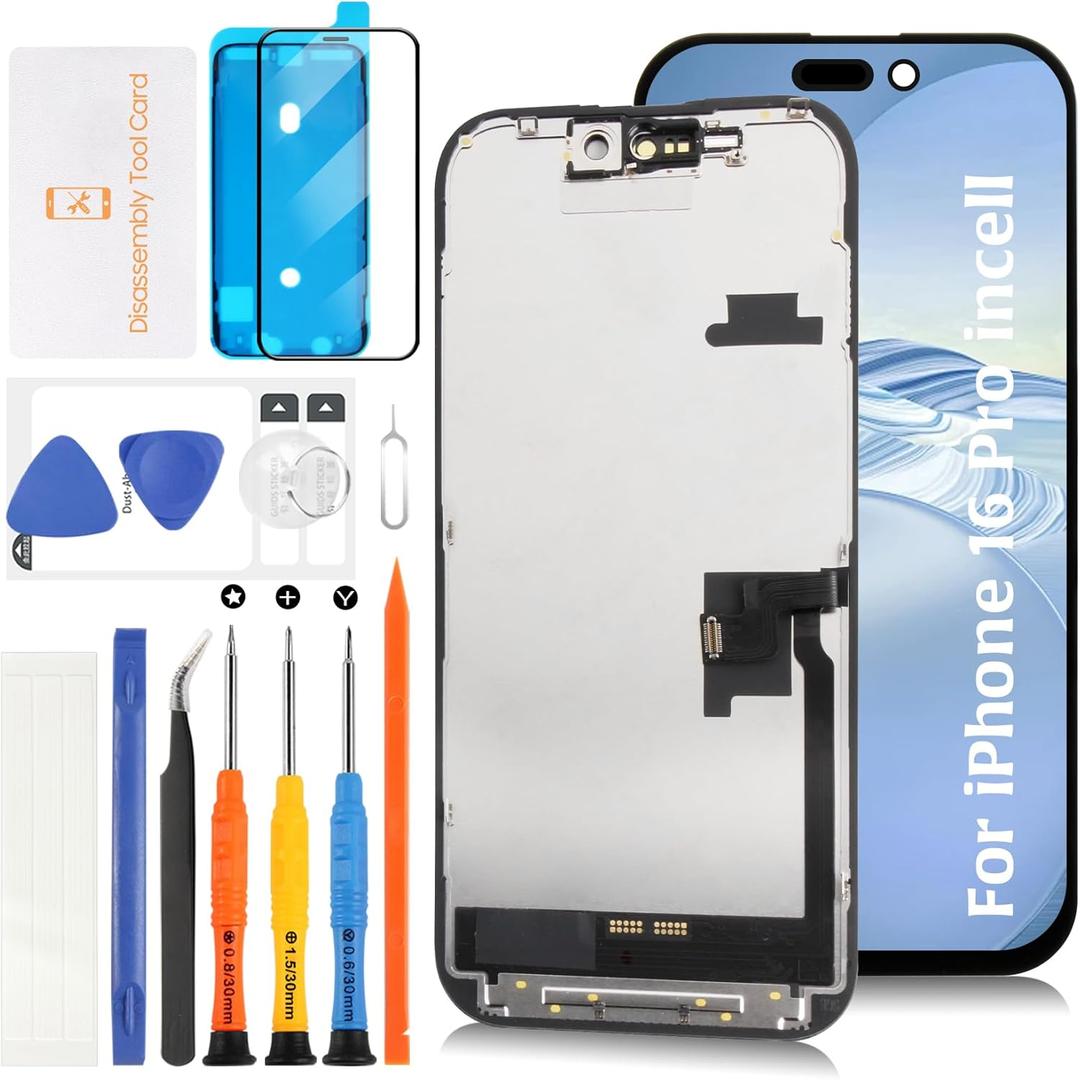 for iPhone 16 Pro LCD Screen Replacement [Similar Size Notch+Sensor Cable,incell] 3D Touch LCD Display 6.3" Touch Digitizer Screen Assembly A3293, A3083, A3292, A3294 with Repair Tools