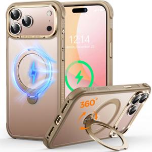 O3 Mag-Stand Designed for iPhone 17 Pro Max Case with 360 Spin Stand, [Compatible with MagSafe][Super Skin Feeling] Translucent Matte Magnetic Slim Phone Case 6.9 inch, Desert Gold