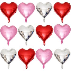 Red Heart Shaped balloons Pack of 12,18 Inch Silver Love Valentine Balloons Pink Heart Romantic Balloons For Valentines Day Propose Marriage Wedding Bridal Shower Engagement Party Decorations