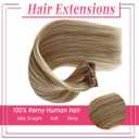 Clip in Hair Extensions Human Hair Light Blonde Mix Golden Blonde Highlights Real Human Hair Extension 12Inch 7pcs 70g Straight Silky Blonde Clip ins for Women