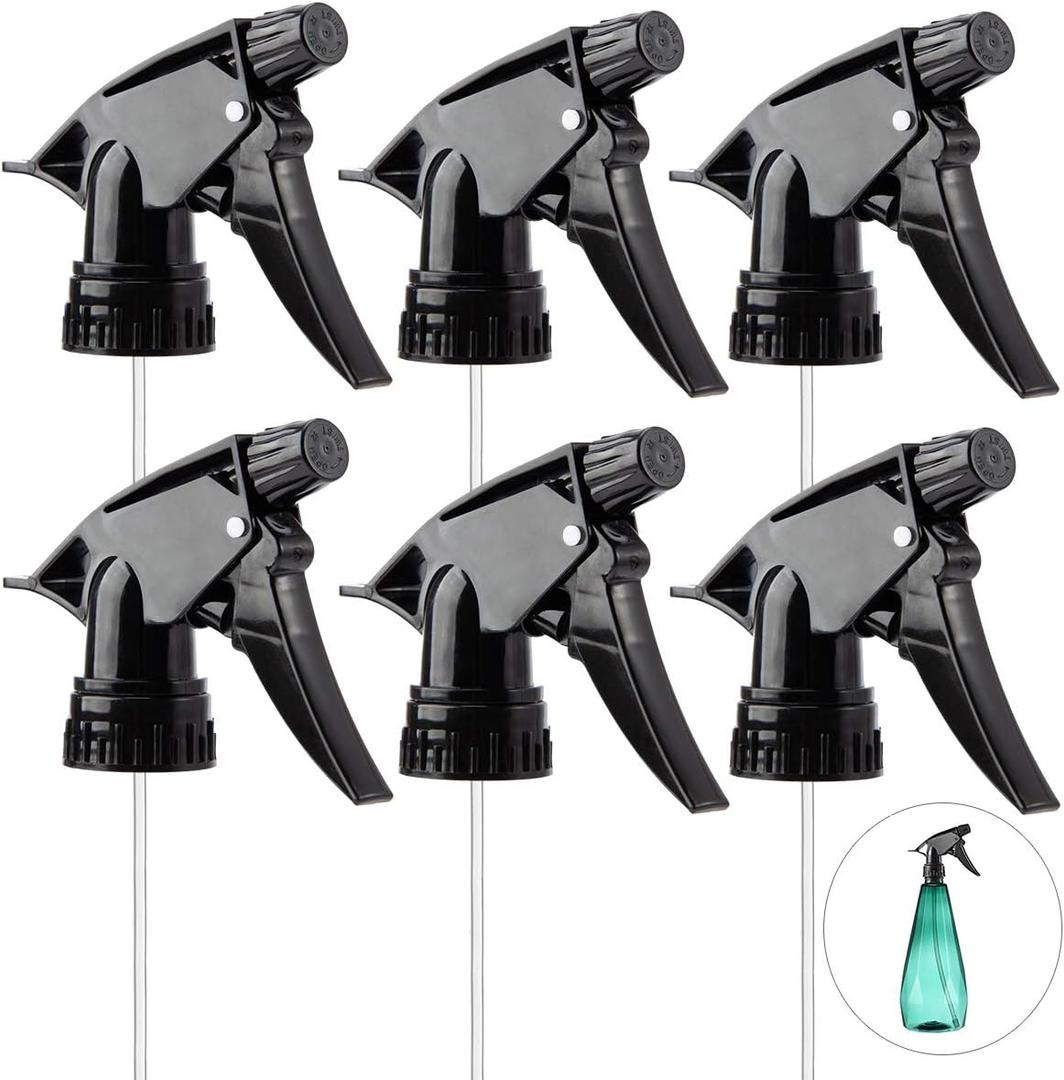 6pcs Spray Bottle Replacement Nozzle- Reusable Heavy Duty Mist Spray & Stream Sprayer Replacement Tops Fit Standard 28/400 Neck 32oz, 16oz, 8oz Bottles for Home Office Cleaning Household Gifts, Black