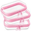 Hoolerry 3 Pcs Clear Hard Zipper Case Hard Plastic Zipper Pouch Makeup Bag Portable Travel Organizer for Cosmetics, Office Supplies, Documents & Toiletries(Pink,Xs)