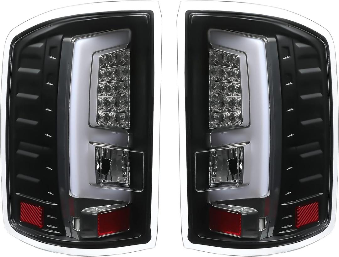 HECASA LED Tail Light Lamp Compatible with 2014-2018 GMC Sierra 1500 2500HD 3500HD Pickup LED Tube Bar Stop Lights LH & RH W/Harness Clear Lens Black Housing Pair Rear Brake Lamps