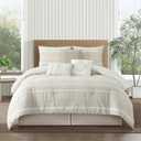 Stratford Park Beige Queen Size Comforter Set, 7 Piece Jacquard Patchwork Bedding Set, All Season Bedding, Matching Pillows, Shams, Bed Skirt