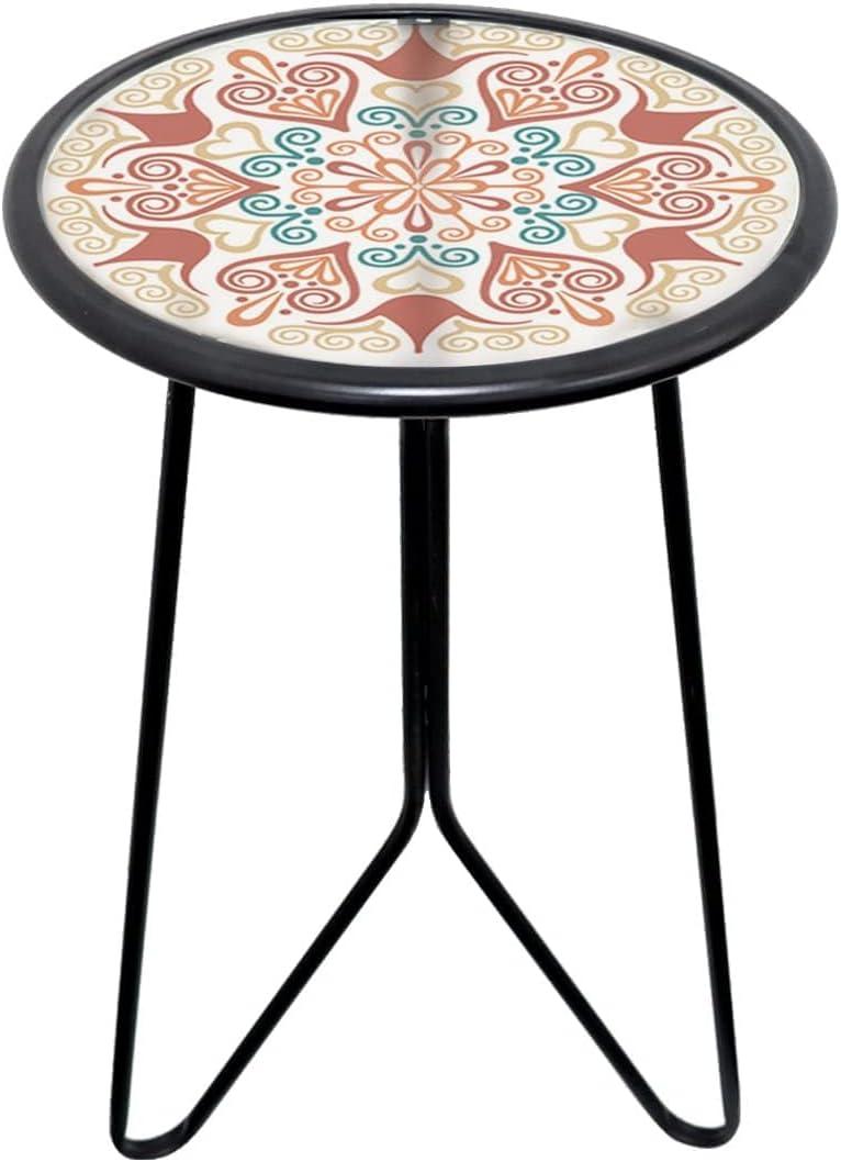 LIFFY Outdoor Metal Side Table,12" Small Outdoor Accent Table with Glass Top,Indoor Round Home Decorative End Table,Weather Resistant Patio Plant Stands Outside for Garden Bedroom Kitchen Balcony