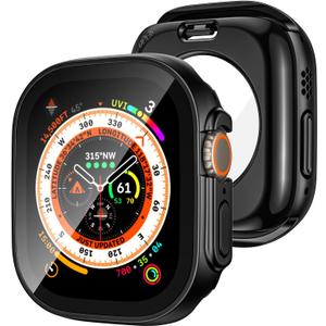 Tensea (2 in 1) for Waterproof Apple Watch Ultra 2/Ultra Screen Protector Case 49mm Accessories, iWatch Protective PC Face Cover Built-in Tempered Glass Film, Front and Back Bumper (49 mm) (Matte Black)