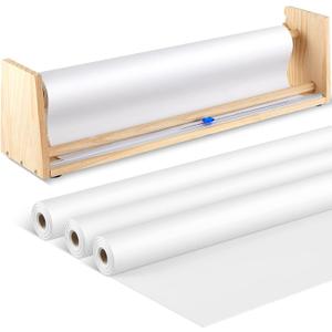 Marsui 18 Inch Wooden Art Paper Roll Dispenser with 3 Easel Paper Rolls, Craft Papers Dispenser Tabletop Roll Holder and Papers Cutter Butcher for Easel Drawing, Art Craft
