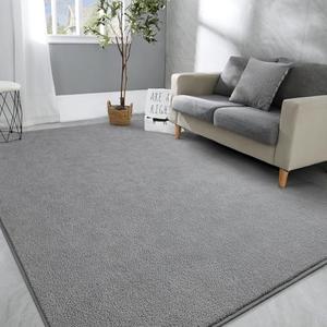 Hutha Large Area Rugs for Bedroom Living Room, 5x8 Grey Solid Fluffy Super Soft Memory-Foam Furry Bedside Carpets, Modern Indoor Floor Rug Aesthetic Minimalist Rug for Kids Girls Boys Home Decor