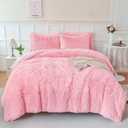 WINLIFE Faux Fur Comforter Set Full Size Pink 3Pcs Long Hair Shaggy Furry Plush Fluffy Bedding for Girls Teen on Winter, Soft Warm Cozy Bed Set for All Season (1 Comforter, 2 Pillowcases)