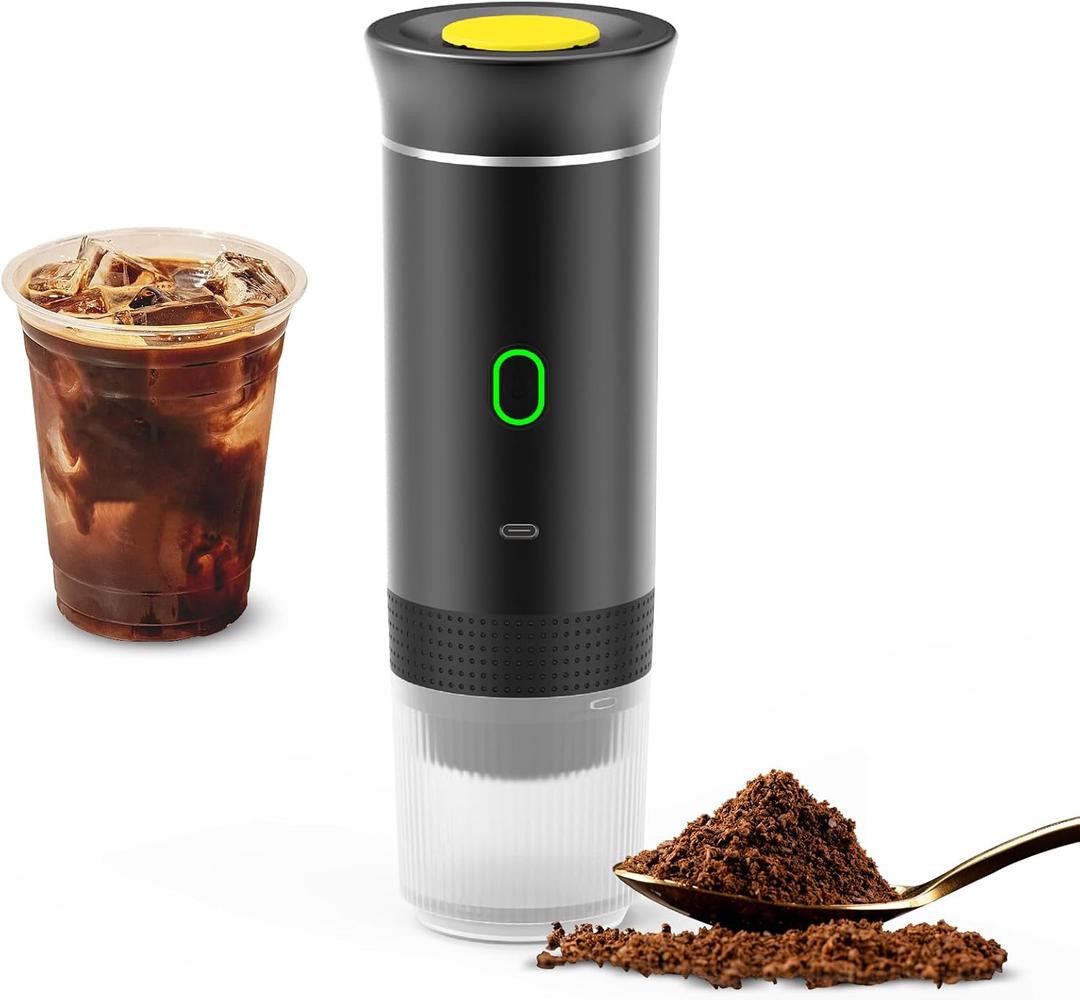 Irishom Portable Coffee Machine, 3 in 1 Cordless Electric Coffee Maker, Work with Capsule and Ground Coffee, Cold Brew and Heating Coffee Maker with 150ml Cup (Black)