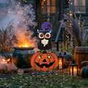 TERESA'S COLLECTIONS Metal Halloween Yard Stakes Decorations for Outdoor, Solar Jack-o-Lantern Pumpkins Garden Stakes for Halloween Party Decor, Purple Yard Sign for Lawn Patio, 27" (Large)