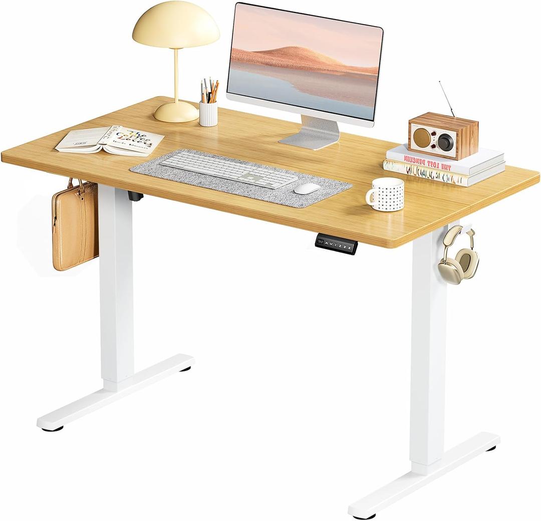 SMUG Standing Desk, Adjustable Height Electric Sit Stand Up Down Computer Table, 40x24 Inch Ergonomic Rising Modern Lift Motorized Gaming Desktop Workstation for Work Home Office, Natural