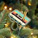 Retro Cassette Tape with Pencil Ornament, Vintage Music Ornaments for 70s, 80s, 90s Lovers, Nostalgic Gifts for Men, Women, Teens, Musician, DJs & Retro Party Decor Holiday Christmas Tree