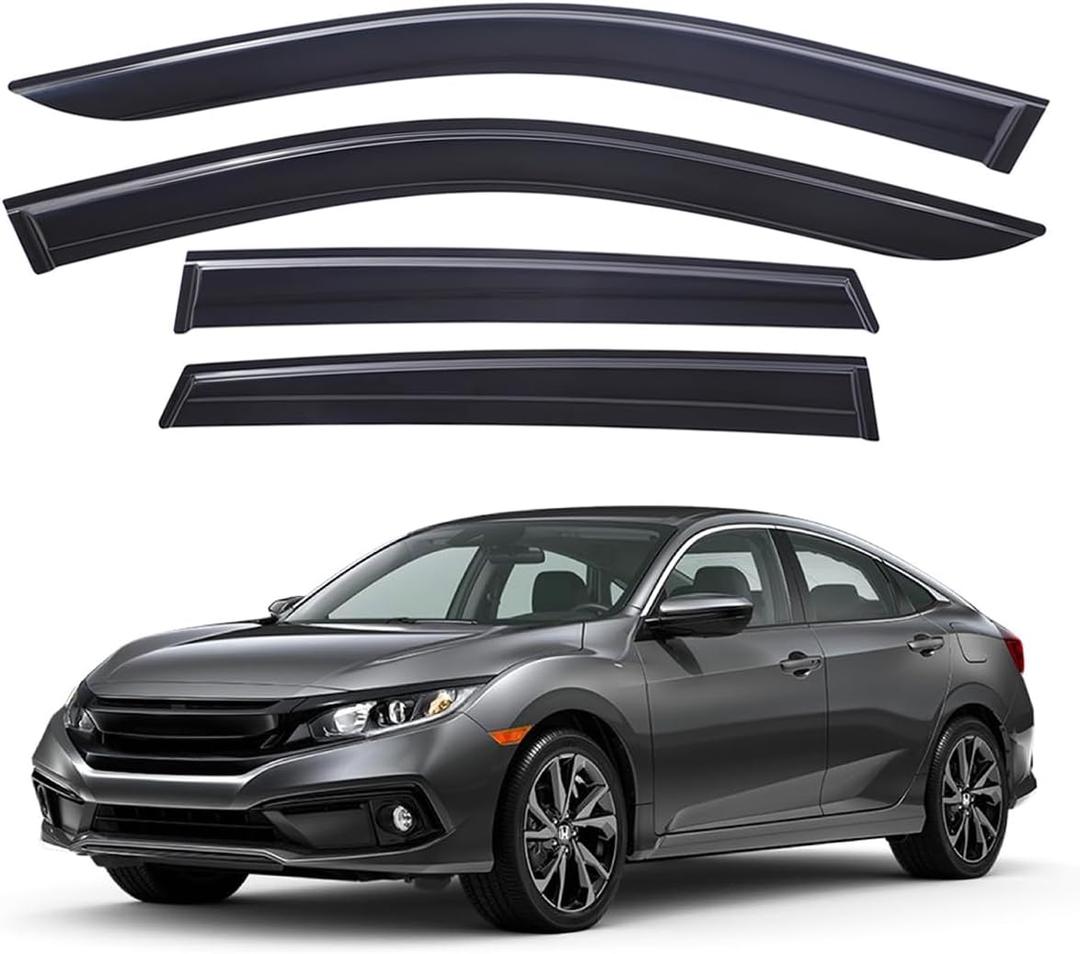 Lightronic Extra Durable Outside-Mount Off-Road Auto Vent Window Visors, Fits 2016-2021 Honda Civic (Sedan), UV Protection Rain Guards, Original Wind Deflectors, Smoke, 4-Pcs