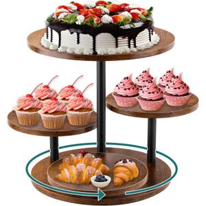 Rustic 4-Tier Rotating Wooden Cupcake Tower Stand for 50-60 Cupcakes, Elegant Dessert Display Tray for Parties, Weddings, and Celebrations