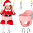 DECORLIFE Toddler Swing - High Back Full Bucket Seat for Ages 1-3, 330lb Capacity, Baby infant Swing Outdoor with Safety Design, Plastic-Coated Chains, Carabiners for Backyard, Playground, Garden-Pink