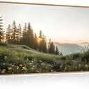 FWIEXA Green Forest Mountain Framed Canvas Wall Art Set, Wildflower Meadow Wall Decor, Floral Pictures Artwork, Nature Sunset Landscape Art Prints for Living Room, Bedroom, Office - Size 20"x40"