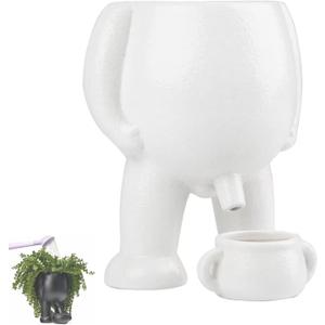 Funny Peeing Plant,5.4 Inches Ceramic Funny Body Plant Pot,Penis Planter,Novelty Peeing Plant Pot with Drainage,Pot Gift for Home Plant Enthusiasts, Friends, Family Or Colleagues Home Decor (White)