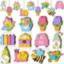 Ferraycle 36 Pieces Spring Flower Ornaments Floral Tree Ornaments Easter Wood Tulip Hanging Decorations Wooden Gnome Decorations for Home Colorful Flower Decor for Small Tree DIY Craft(Bee)