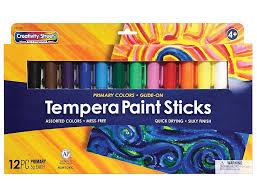 Creativity Street Glide-On Tempera Paint Sticks, 9 Assorted Primary Colors, 5 grams, 9 Count