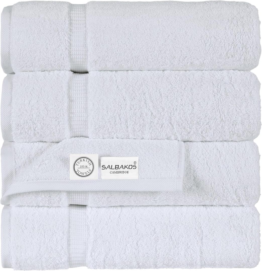 SALBAKOS 100% Turkish Cotton Bath Towels | 4 Piece Turkish Bath Towels White 27x54 Standard Size | Premium Hotel Quality, Super Absorbent, Thick, Plush Turkish Towel - Made in Turkey (White Pack of 4)