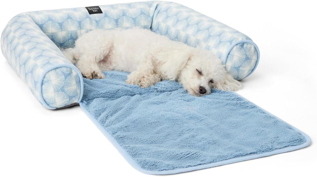 Nicole Miller New York PET Kendall Fluted Geo Cozy Couch Protector Pet Bed, Cozy & Calming, Non-Slip Bottom, Machine Washable, Blue, Large 40"x23"x4"