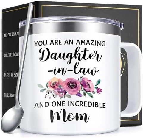 Lifecapido Daughter in Law Gifts from Mother in Law, 14oz Insulated Coffee Mug, Birthday Christmas Mothers Day Gifts for Daughter in Law, Cream