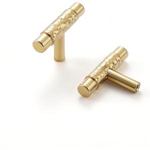 Polished Brass Cabinet Pulls, 5 Pack Modern Gold Solid Brass Dresser T-Bar Handles Cupboard Drawer Hardware for Bathroom Kitchen (5, T Knobs Single Hole)