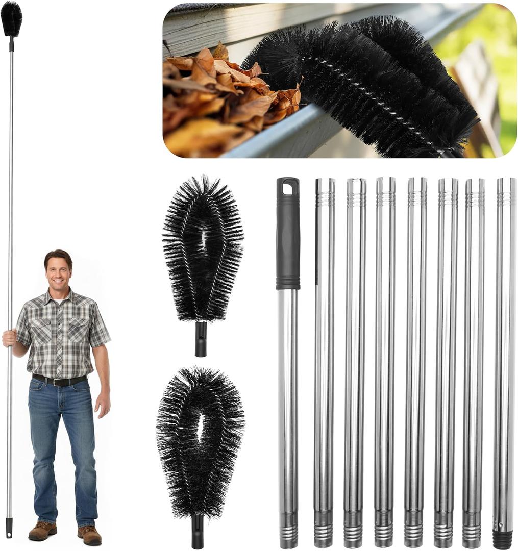 Premium Gutter Cleaning Tools from The Ground - 10.5 ft Long Adjustable gutter Cleaner & Brush, No Ladder Needed,Branches And Debris from Gutters,Clean Out Tool Makes it Easy To Clean Leaves.