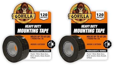 Gorilla Heavy Duty Double Sided Mounting Tape, Black Tape, 1" x 120" (Pack of 1) - Weatherproof for Indoor or Outdoor