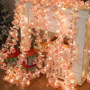 Cherry Blossom Lights Artificial Flower String Lights 20 LED 6.6FT Willow Vine Lights Outdoor Hanging Silk Flowers Garland for Wedding Party Home Bedroom Baby Shower Outdoor Decor
