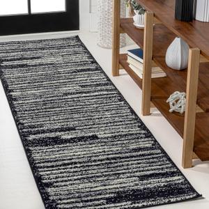 JONATHAN Y Khalil Modern Berber Stripe Black/Cream Runner Rug, 2x8, Contemporary, Bohemian, Easy-Cleaning for Living Room, Bedroom, Kitchen, Pet Friendly, Non-Shedding 