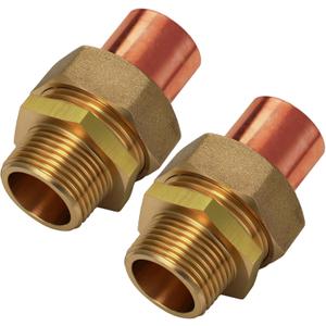 2 Pack 3/4" C x MIP LF Brass Pipe Union Sweat to Male Iron Threaded Copper Fitting for HVAC Hot Cold Water Agricultural Irrigation Building Fire Protection Machine Instrumentation Pump Valve