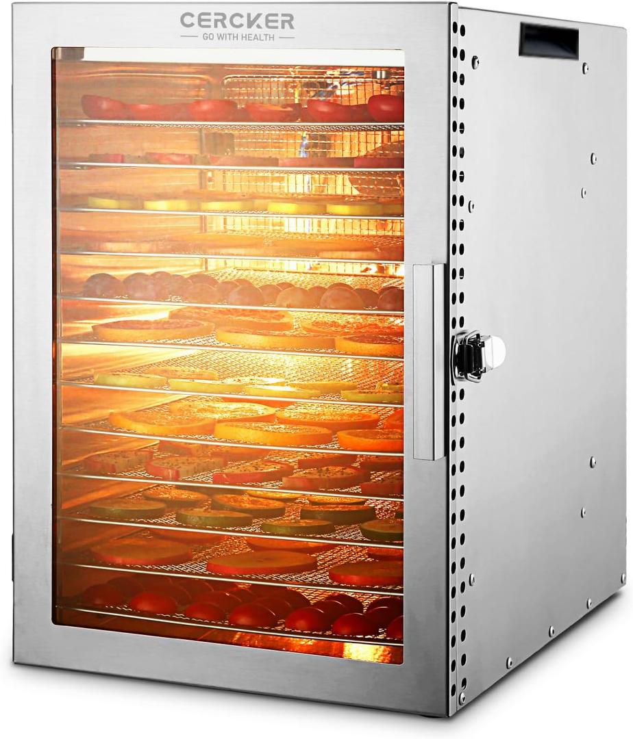 Food-Dehydrator Machine 12 Stainless Steel Trays, 10.9ft Meat Dehydrator for Jerky, 800W Dryer for Herbs, 190F Temperature Control,24H Timer,Powerful Drying Capacity for Fruits,Yogurt