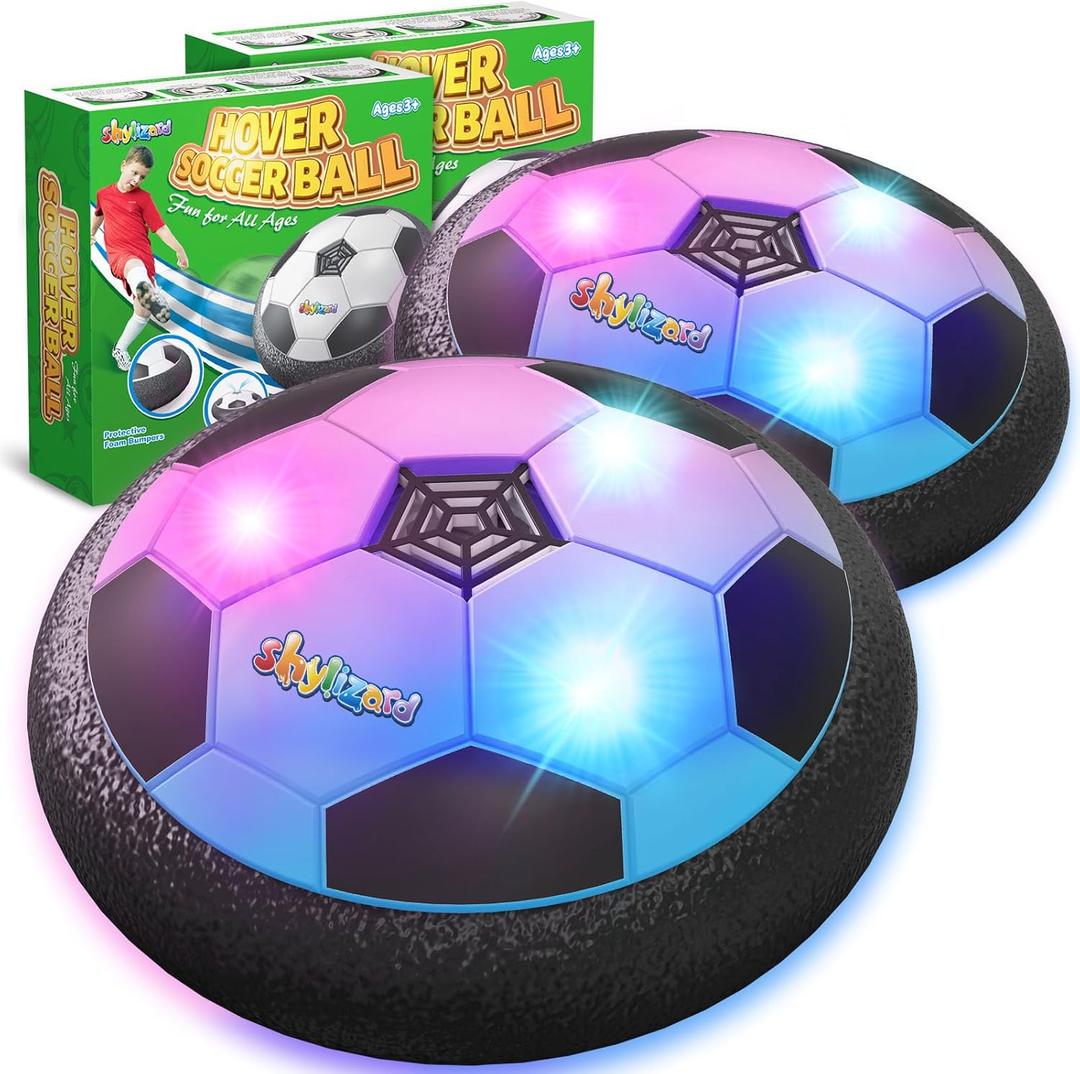 ShyLizard Set of 2 Hover Soccer Ball,Boys Toys Gifts for 3 4 5 6 7 8 Years Old,Air Power Kids Soccer Ball with LED Light,Hover Soccers Balls Indoor for Boys and Girls 3-5 6-8,Outdoor Indoor Game