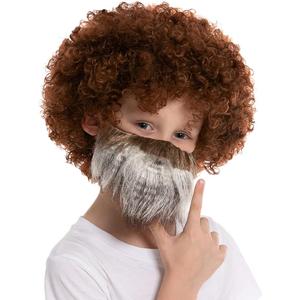 Spooktacular Creations Brown Afro Wig and Beard for Kids, Disco Hippie Costume, Afro Clown Wig, Funky Curl Wig for 70s/ 80s/ 90s Party Cosplay Halloween Costume Funny Wig