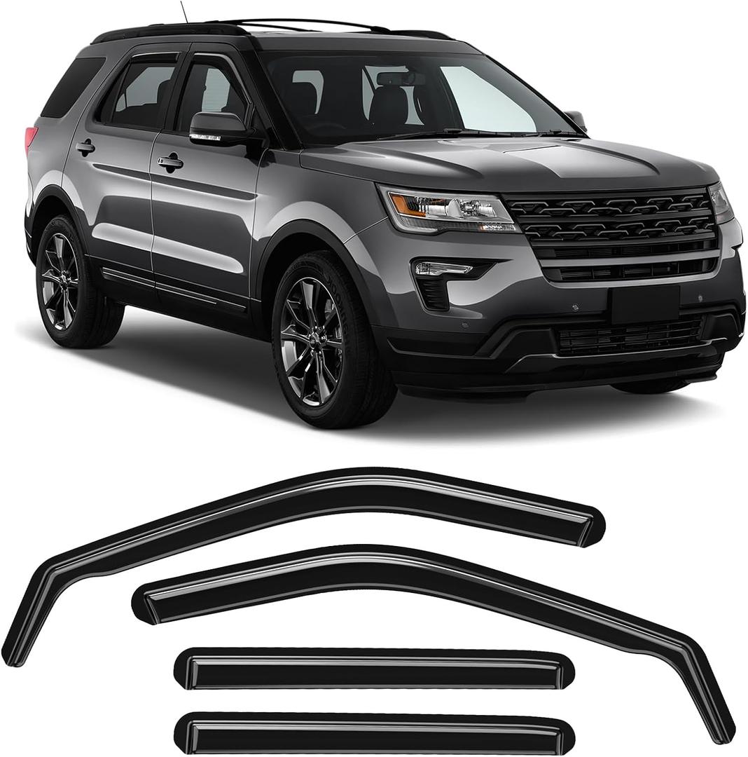 in-Channel Rain Guards Fit for Ford Explorer 2011-2019 Black Extra Durable Shatterproof Side Window Deflectors, Vent Window Visors, Wind Deflectors - 4 PCS
