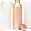 Kitchen Science Copper Water Bottle (34oz/1000ml) w/a Carrying Canvas Bag | 100% Pure Copper Bottle for Drinking Water | LabTested, Heavy Duty & LeakProof | Authentic Ayurvedic Copper Water Bottle