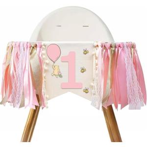 Winnie Pink One High Chair Banner for 1st Birthday Decorations Baby Girl Classic Winnie Banner for First Birthday Decorations