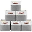 6-Pack Foldable Fabric Storage Cubes 11x11 Inch, Sturdy Cube Organizer Bins with Leather Handles, Storage Baskets for Closet Shelves and Home Organization(White/Gray)