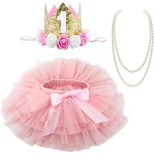 BGFKS Baby Girls Soft Tutu Skirt with Diaper Cover,1/2nd Birthday Party Tutu Skirt Sets, Pink