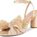 VIMISAOI Women's Bow Knot Heeled Sandals Open Toe High Block Chunky Heels Ankle Buckle Strap Pleated Bride Wedding Party Dress Shoes, Size 8