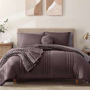 Monbix California King Size Comforter Set - 7 Pieces Bed in a Bag California King, Plum Bedding Sets with Comforter, All Seasons Comforter Bed Set with Sheets, Pillowcases & Shams
