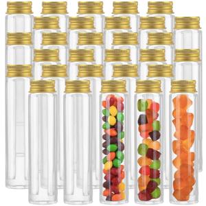 Clear Test Tube,36 Pack Clear Plastic Test Tubes Candy Tube Transparent Test Tubes with Cap, Flat Bottomed Plastic Tubes Bath Salt Container,3.7 OZ (Gold Cap)