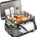 HULISEN Large Grill Caddy with Lid and Paper Towel Holder, BBQ Caddy for Outdoor Grill, Insulated Foldable Barbecue Picnic Caddy for Plates, Utensils, Camping Supplies, Travel or RV, Camper Must Haves