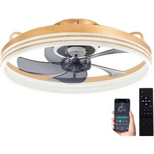 20inch Ceiling Fans Lights,68W Flush Mount Ceiling Fan with Ceiling Lights,Dimmable 3CCT,App Control,Remote Control,Timer,6 Wind Speeds Smart Low Profile Ceiling Fan for Room (C-Gold)