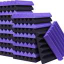 24 Pack Acoustic Panels,2" x 12" x 12"Sound Proof Foam Panels for Wall,Fireproof Absorbing Noise Cancelling Panels,to Absorb Noise and Eliminate Echoes. (12 Purple+12 Black)