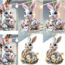 6Pcs Easter Decorations Easter Car Hanging Ornament 2D Flat Acrylic Hangable Rearview Mirror Pendant Cute Cartoon Rabbit Easter Eggs Ornaments Car Pendant Spring Easter Decorations Accessories